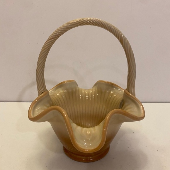 Fenton Cream and Gold Ceramic Basket